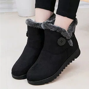 Women's Fur-Lined Slip-On Platform Ankle Boots - Black and Coffee