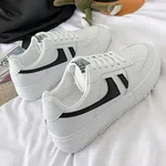 Women's Platform Casual Sneakers - White and Black image 4