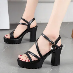 Women's Strappy Platform Block Heel Sandals - Black and White