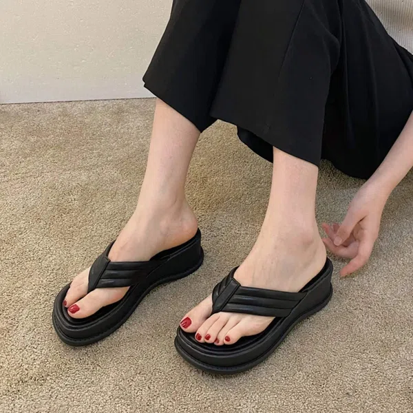Women's Thong Platform Wedge Flip Flops with Arch Support