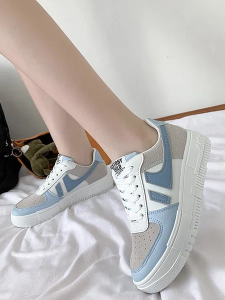 Women's Platform Casual Sneakers - White, Blue and Grey