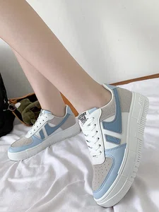 Women's Platform Casual Sneakers - White, Blue and Grey
