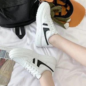 Women's Platform Casual Sneakers - White and Black