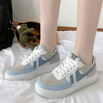 Women's Platform Casual Sneakers - White, Blue and Grey image 2