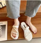 Women's White Toe Loop Platform Wedge Slides image 2