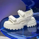 Women's Buckle Strap Round Toe Platform Sandals - White image 3