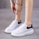 Women's White Leather Platform Sneakers image 5
