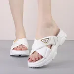 Women's Korean Style Cross Strap Thick Sole Slipper Sandals - Black and White image 2
