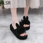Women's Faux Fur Platform Slippers - Black image 2