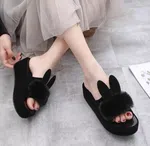 Women's Faux Fur Platform Slippers - Black image 3
