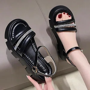 Women's Sequin Platform Gladiator Sandals - Black