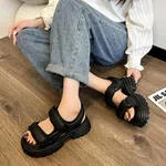 Women's Buckle Strap Round Toe Platform Sandals - Black image 2