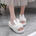 Women's Faux Fur Platform Slippers - White image 1