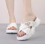 Women's Sponge Sole Platform Slippers - Beige, Black and White image 3
