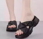 Women's Sponge Sole Platform Slippers - Beige, Black and White image 5