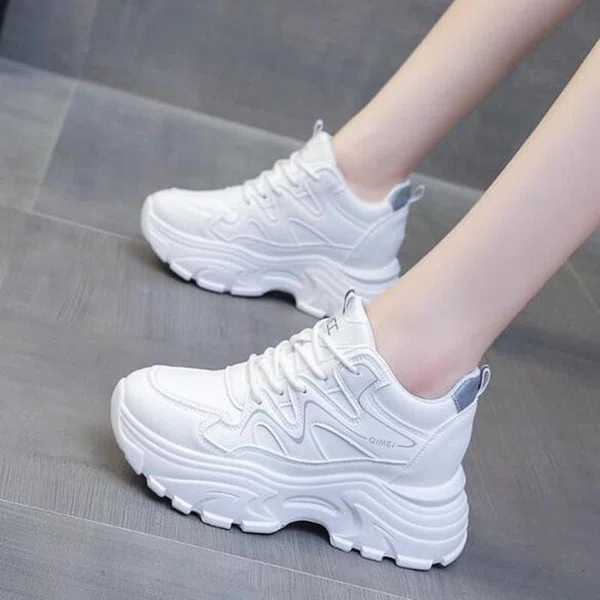 Women's Genuine Leather Wedge Chunky Sneakers - White
