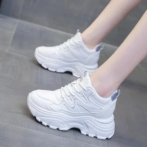 Women's Genuine Leather Wedge Chunky Sneakers - White