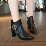 Women's Korean Style Pointed Toe Heeled Ankle Boots - Black image 1