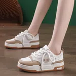 Women's Chunky Leather Sneakers with Colour Block - White and Khaki image 1