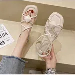 Women's Korean Style Toe Strap Flat Sandals - Beige image 1