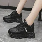 Women's Korean Style Chunky Heel Sneakers - All Black image 1