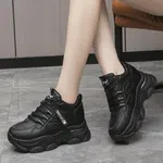 Women's Korean Style Chunky Heel Sneakers - All Black image 2