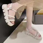 Women's Sequin Platform Gladiator Sandals - Beige image 3
