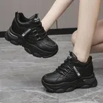 Women's Korean Style Chunky Heel Sneakers - All Black image 3