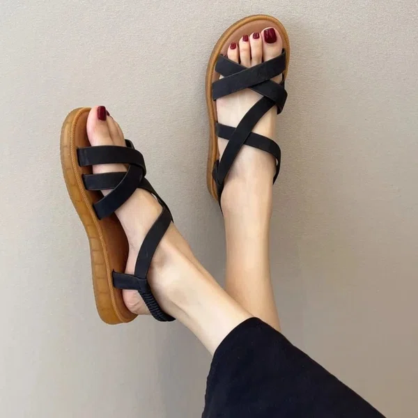 Women's Cross Stretch Strap Soft Sole Flat Sandals