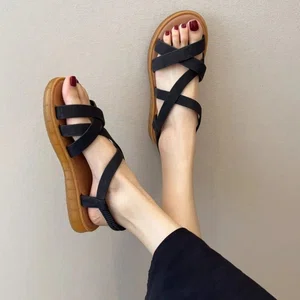 Women's Cross Stretch Strap Soft Sole Flat Sandals