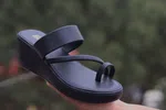 Women's Toe Loop Wedge Slides - Black - Available at AfnoBazar Nepal
