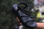 Women's Cross Strap Platform Wedge Gladiator Sandals - Black and Cream - Available at AfnoBazar Nepal