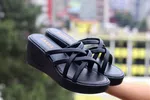 Women's Criss-Cross Strap Wedge Slides - Black - Available at AfnoBazar Nepal