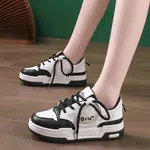 Women's Chunky Leather Sneakers with Colour Block - Black and White image 1