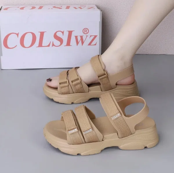 Women's Korean Style Platform Sandals - Camel and Khaki - Available at AfnoBazar Nepal