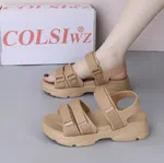 Women's Korean Style Platform Sandals - Camel and Khaki - Available at AfnoBazar Nepal