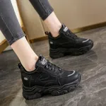 Women's Korean Style Chunky Heel Sneakers with Reflective Trim - Black image 1