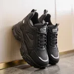 Women's Korean Style Chunky Heel Sneakers with Reflective Trim - Black image 3