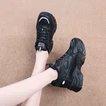 Women's Korean Style Chunky Heel Sneakers with Reflective Trim - Black image 4