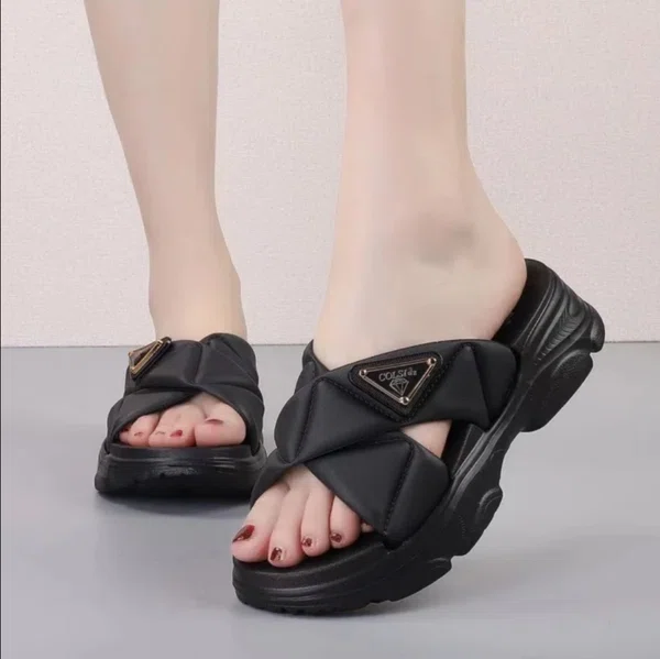 Women's Korean Style Platform Sandals - Beige, Black and White