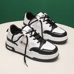 Women's Chunky Leather Sneakers with Colour Block - Black and White image 2