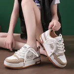 Women's Chunky Leather Sneakers with Colour Block - White and Khaki - Available at AfnoBazar Nepal