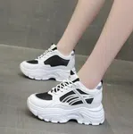 Women's Korean Style Heel Sneakers - Black and White image 5
