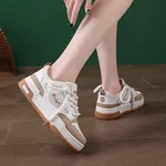 Women's Chunky Leather Sneakers with Colour Block - White and Khaki - Available at AfnoBazar Nepal