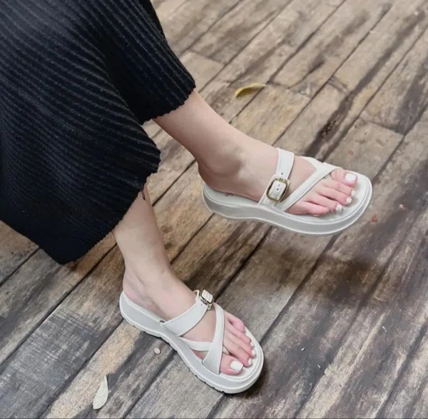 Women's Toe Loop Wedge Platform Sandals - Black and Cream - Available at AfnoBazar Nepal