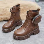 Women's Lace-Up Platform Ankle Boots - Brown image 2