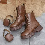 Women's Lace-Up Platform Ankle Boots - Brown image 3