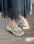 Women's Toe Loop Wedge Platform Sandals - Beige - Available at AfnoBazar Nepal