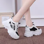 Women's Korean Style Chunky Heel Sneakers with Black Stripes - White image 2