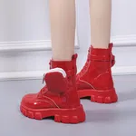Women's Lace-Up Platform Ankle Boots - Red image 3